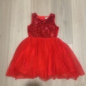 Cat & Jack LIKE NEW Red Sequin Party Pageant Dress Christmas Sparkle Tulle 7/8